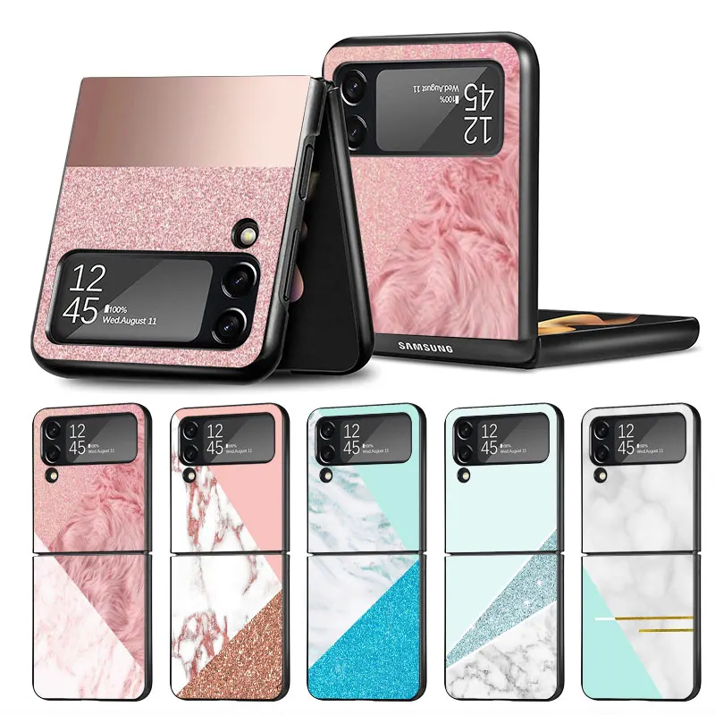 Модный Розовый Мраморный Чехол для Телефона Samsung Galaxy Z Flip 4 5G Z Flip 3 zflip ZFlip3 Flip4 Черные Противоударные Чехлы
