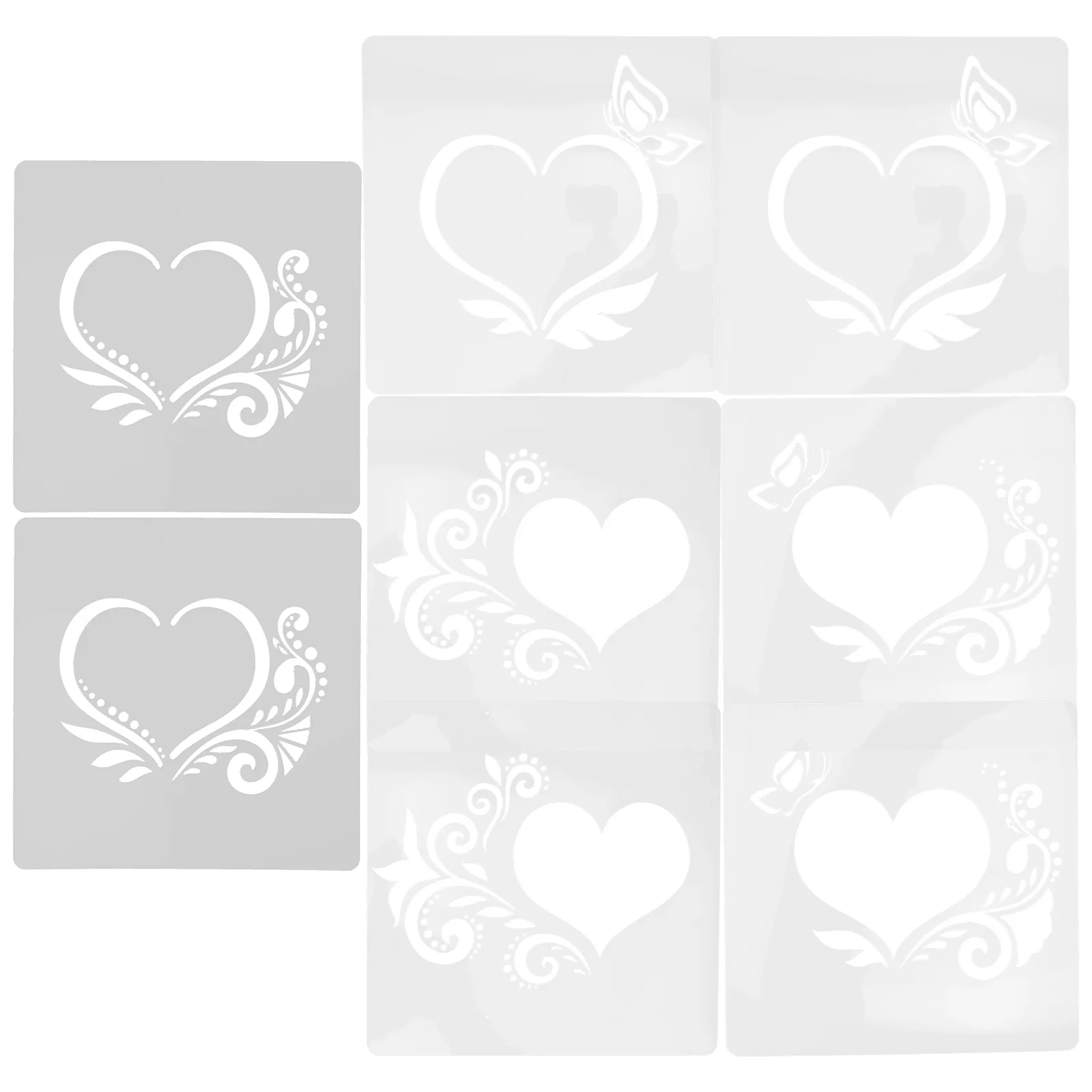 8 Листов краски Форма для распыления цветов на День Святого Валентина Креативные шаблоны для рисования Обои Пластиковые трафареты Белый рисунок