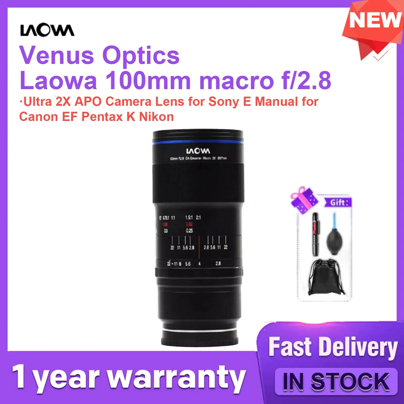 Venus Optics Laowa 100mm macro f/2.8 Ultra 2X APO Объектив камеры для Sony E Руководство пользователя для Canon EF Pentax K Объектив Nikon 100mm f/2.8