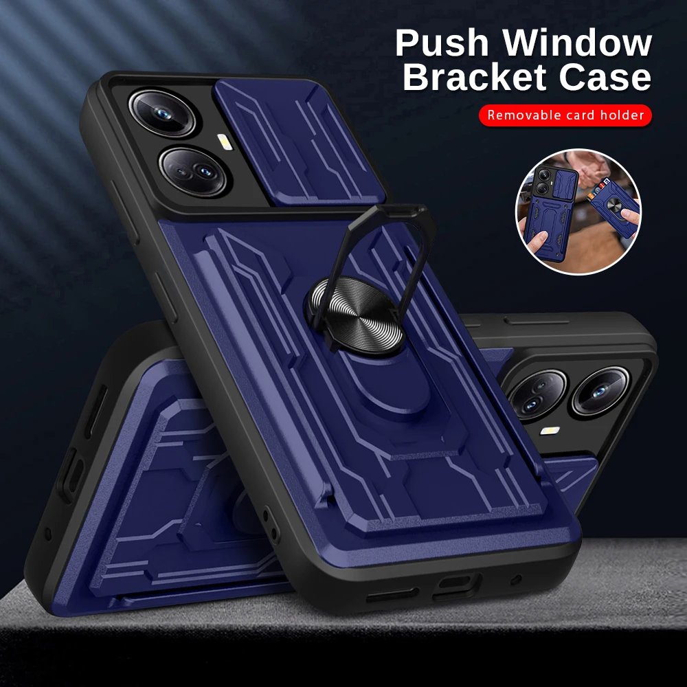 Слайд-Камера Противоударная Броня Coque Для Realme10 4G Realme Realmi 10 Pro Plus Pro + 5G 2023 Вставка Для Карты Магнитное Кольцо Подставка Крышка
