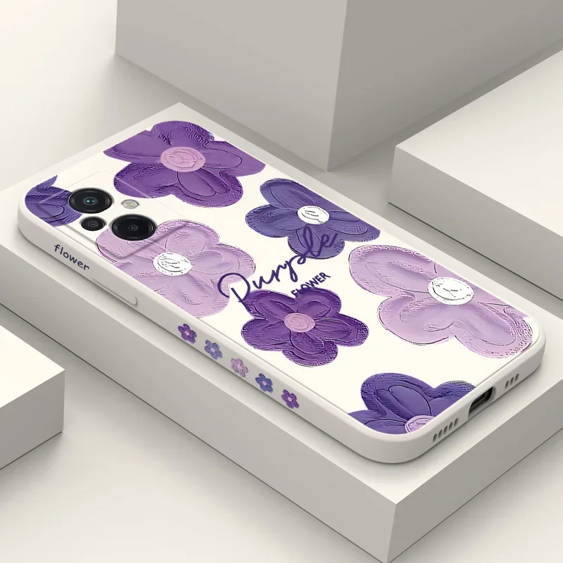 Фиолетовый Цветочный Чехол Для Телефона Xiaomi Poco M5 M5S F5 X5 F4 X4 M4 F3 X3 M3 F2 X2 Pro C40 4G 5G GT Жидкий Силиконовый Чехол