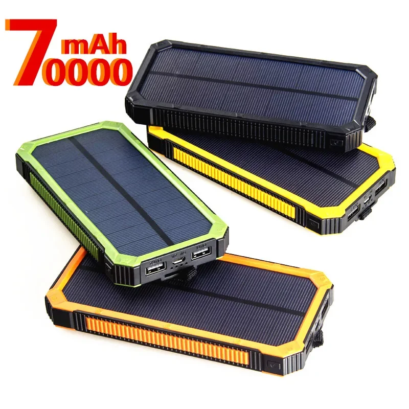 Портативный аккумулятор солнечной энергии емкостью 70000 мАч, внешнее зарядное устройство Power Bank для iPhone 12 Pro Xiaomi Huawei