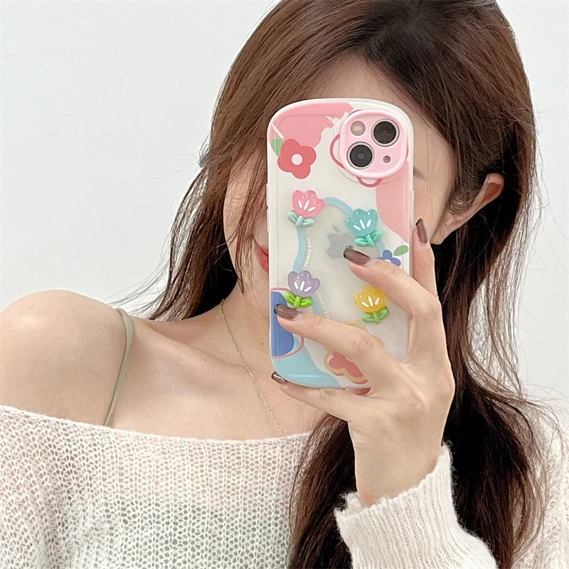 INS Japan Милый 3D Чехол Для Телефона Ярких Цветов с Цветочным Рисунком Для iPhone 13 12 11 Pro XR X XS MAX 2 в 1 Прозрачная Защитная Мягкая Задняя Крышка