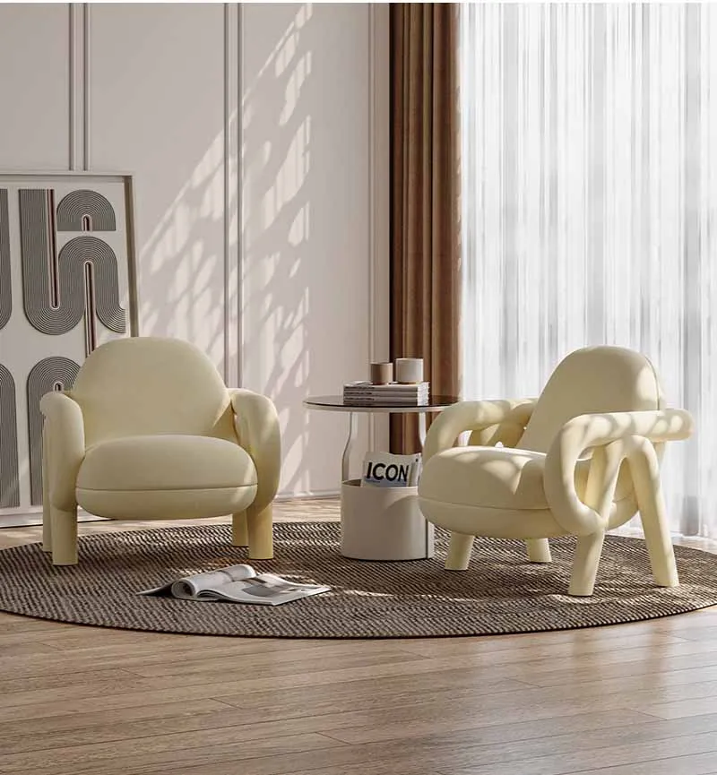 Дизайнерская домашняя гостиная для творческого отдыха с односпальным диваном-креслом, семейный балкон с плюшевым креслом из ягненка