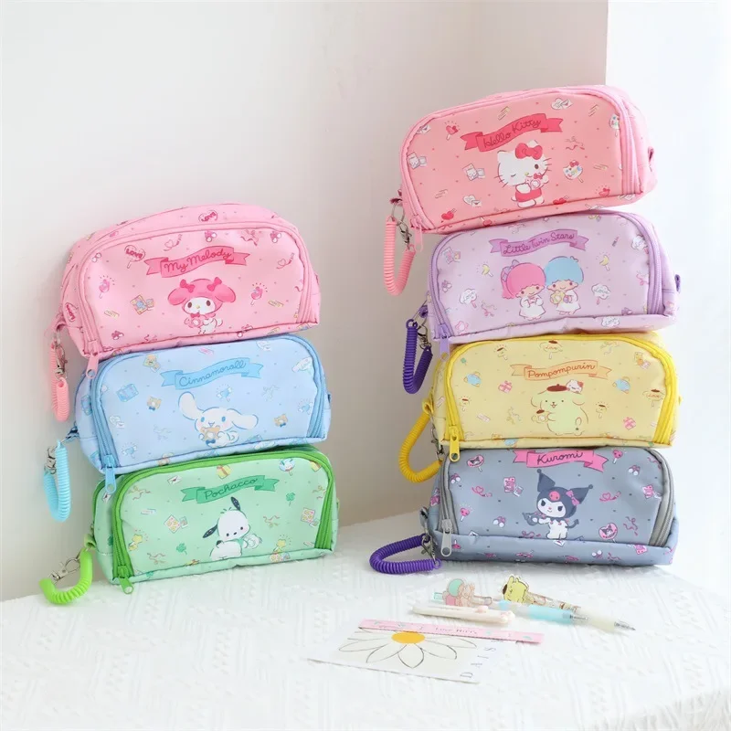 Sanrio hello kitty мультяшная сумка для хранения на двойной молнии косметичка студенческий пенал cinnamon Kuromi канцелярская коробка сумка