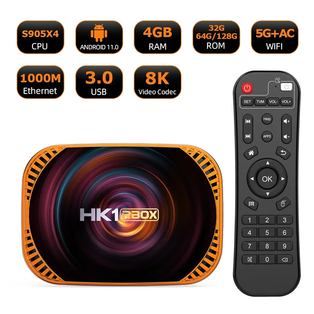 HK1 RBOX X4 Smart TV BOX Android 11,0 Amlogic S905X4 8K 3D 2,4 G и 5G Wifi Bluetooth медиаплеер Google Player телеприставка 4 + 128 ГБ