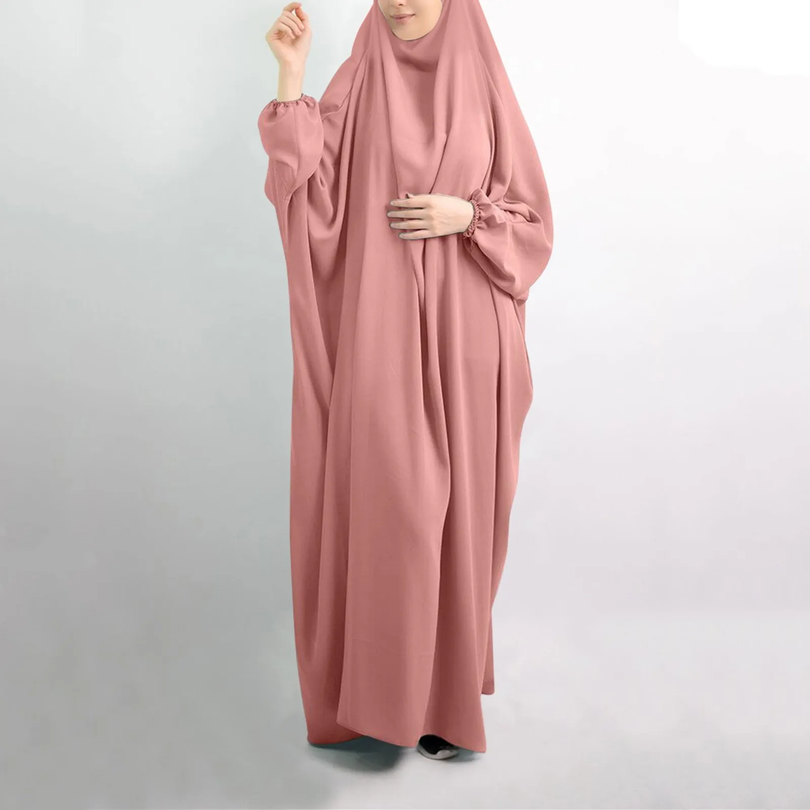 Женское повседневное однотонное мусульманское платье-халат со шляпой Удобное Свободное Исламское Арабское платье Большого размера Мусульманское Женское платье Осень 2023
