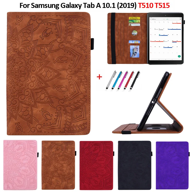 Планшет для Samsung Tab A 10.1 2019 Чехол SM-T510 SM-T515 С тиснением из искусственной Кожи, Подставка-кошелек, чехол для планшета Galaxy Tab A 10.1 Case