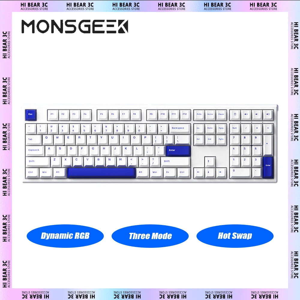 Механическая клавиатура MONSGEEK MG108B, Трехрежимная Игровая клавиатура Wireles с горячей заменой, Динамический RGB, Аксессуары для ПК, геймеров, Win Mac Office