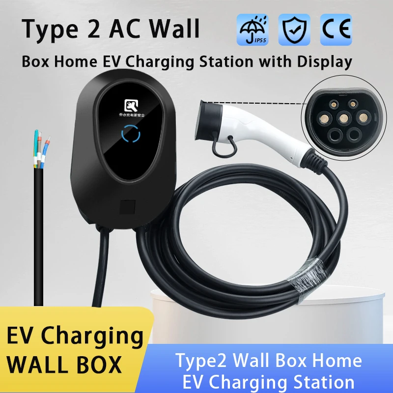 Зарядное устройство Type2 EV 32A 7kw Для электромобиля Wallbox Зарядная станция Без экрана дисплея для модели Y XC40 Q4 e-tron ID.3 ID.4