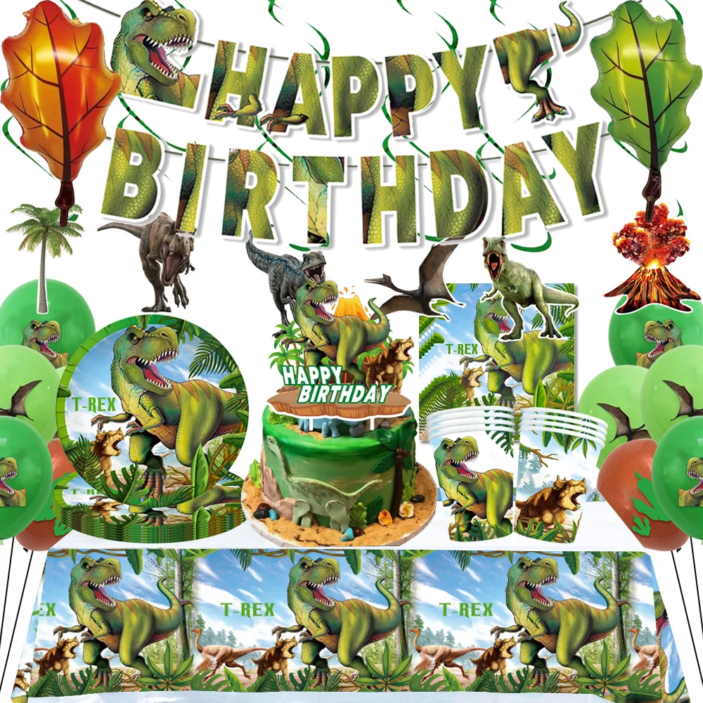Динозавр Вечеринка Воздушный Шар Динозавр День Рождения Баннер Тираннозавр Рекс Животное Джунгли День Рождения Торт Украшения Поставки