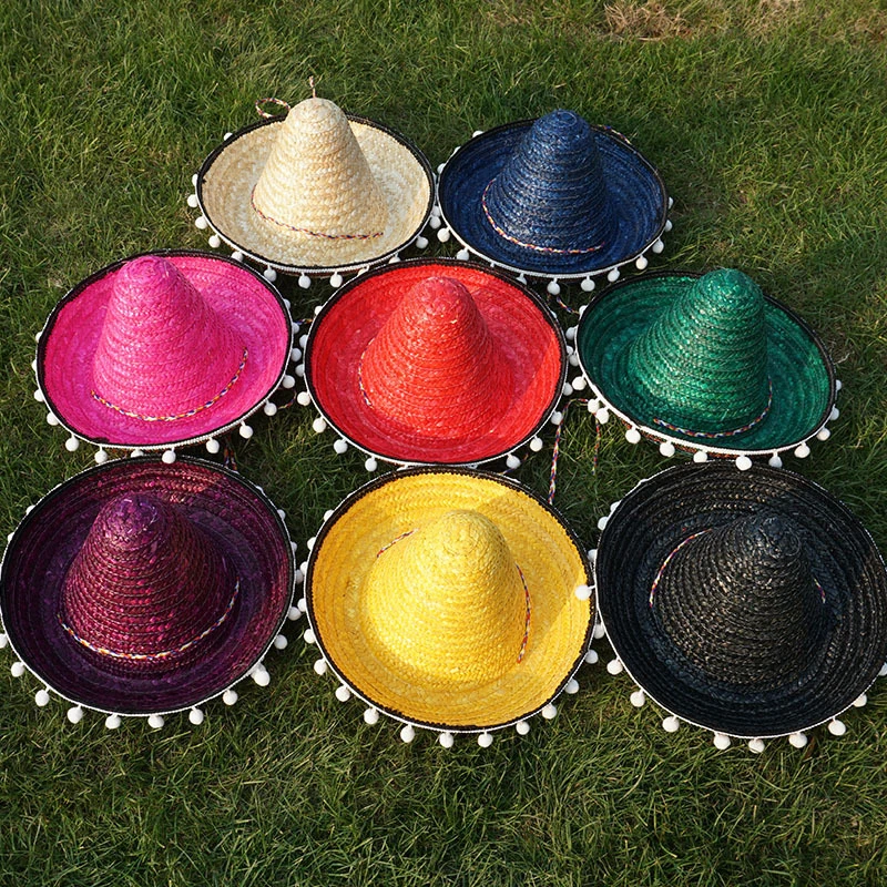 Забавная праздничная шляпа с помпонами для взрослых и детей, разноцветные соломенные кепки, шляпы на Хэллоуин, День рождения, аксессуары для косплея