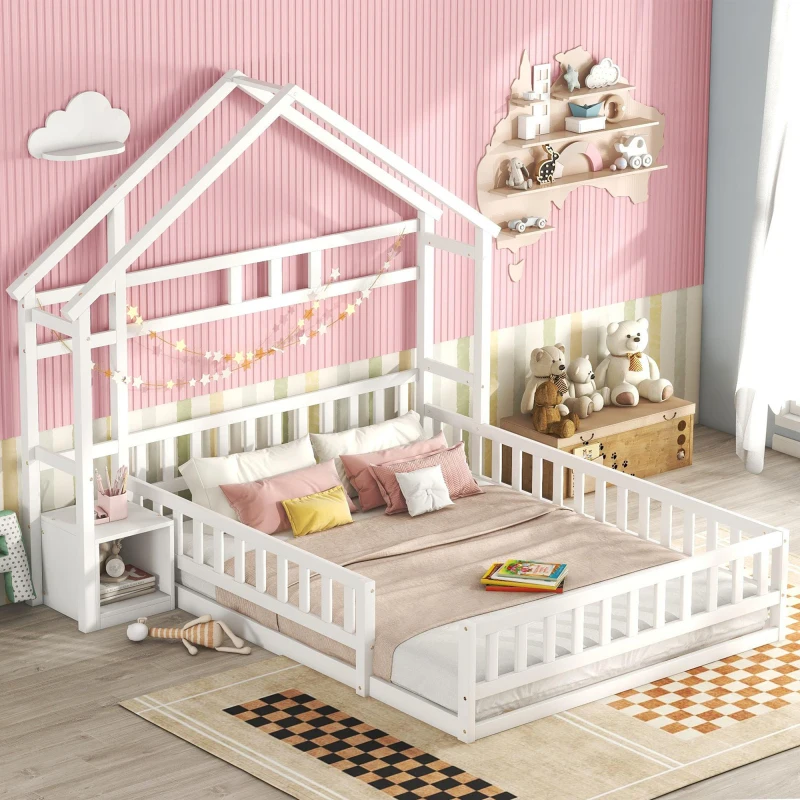 современная минималистичная напольная кровать 140x200 см, детская односпальная кровать в спальне, молодежная кровать с ограждением и небольшой прикроватной тумбочкой