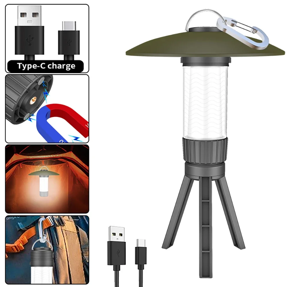 Светодиодные уличные кемпинговые фонари Type-C USB Перезаряжаемый ночник IPX4 Водонепроницаемый с карабином Для походов Инструменты для выживания на открытом воздухе