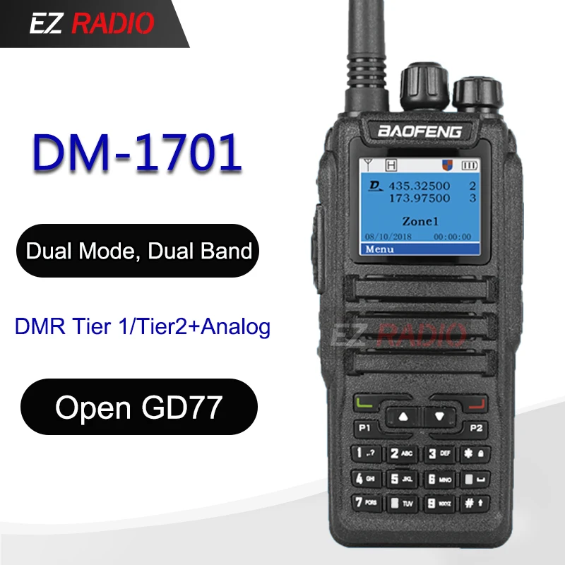 Baofeng Digital Walkie Talkie DMR Radio DM 1701 Двухдиапазонный Аналоговый режим DM-1701 Tier 1 + 2 Dual Open GD77 Модернизированная версия DR-1801