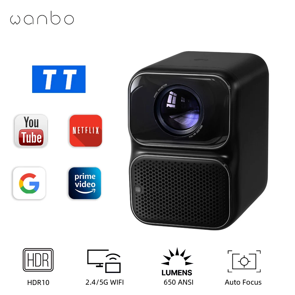 Проектор Wanbo TT 1080P Netflix Портативный Мини Домашний Кинотеатр 4K Dolby с Автофокусом 650ANSI с 5G WiFi HDR 10 Системой Linux Beamer