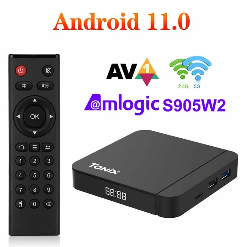 Tanix W2 Smart TV Box Android 11 Amlogic S905W2 4 ГБ 64 ГБ Поддержка AV1 Двойной Wifi медиаплеер TVBOX телеприставка 32 ГБ 2 ГБ 16 ГБ