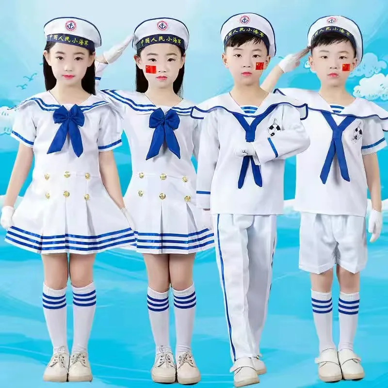 Детские костюмы 100-160 см для военно-морской формы моряка на Хэллоуин, косплей, представление для девочек, одежда для мальчиков-морских пехотинцев со шляпой