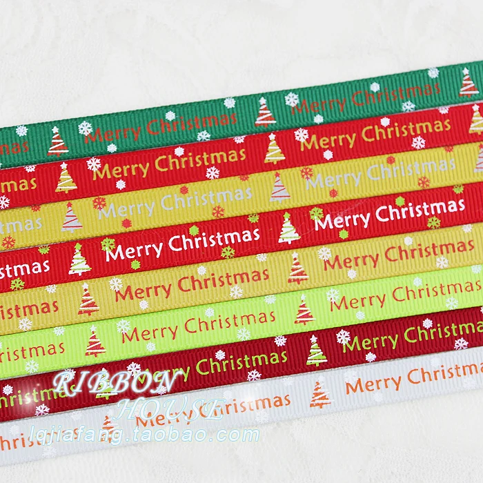 Атласные ленты с надписью Merry Christmas 10 мм 2 метра, Красная Зеленая Желтая Рождественская лента, Декоративная Подарочная упаковка, поделки