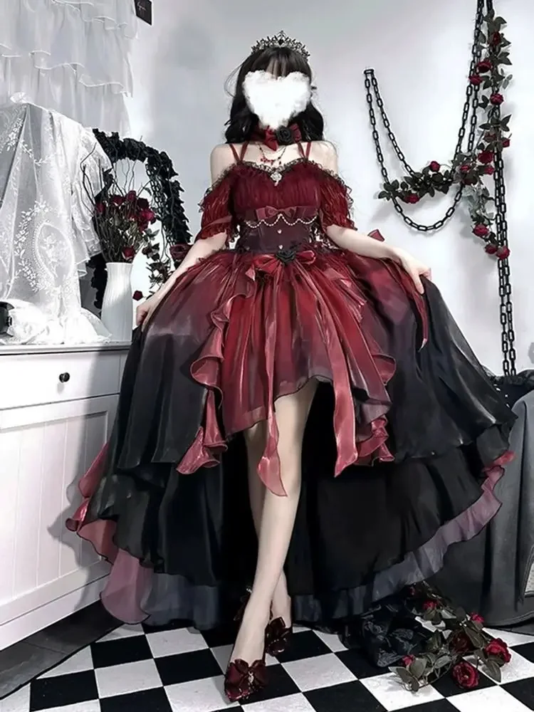 Красная Роза, костюм замужней Лолиты, костюм на Хэллоуин, платье Помпадур, платье принцессы с неправильным подолом
