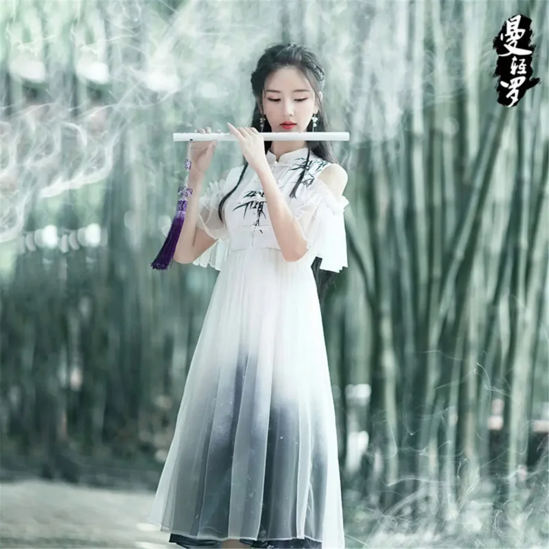 S-XXL Древний костюм в китайском стиле, платье Hanfu, Восточное Ретро Повседневное Шифоновое платье, Женское Элегантное платье принцессы с вышивкой