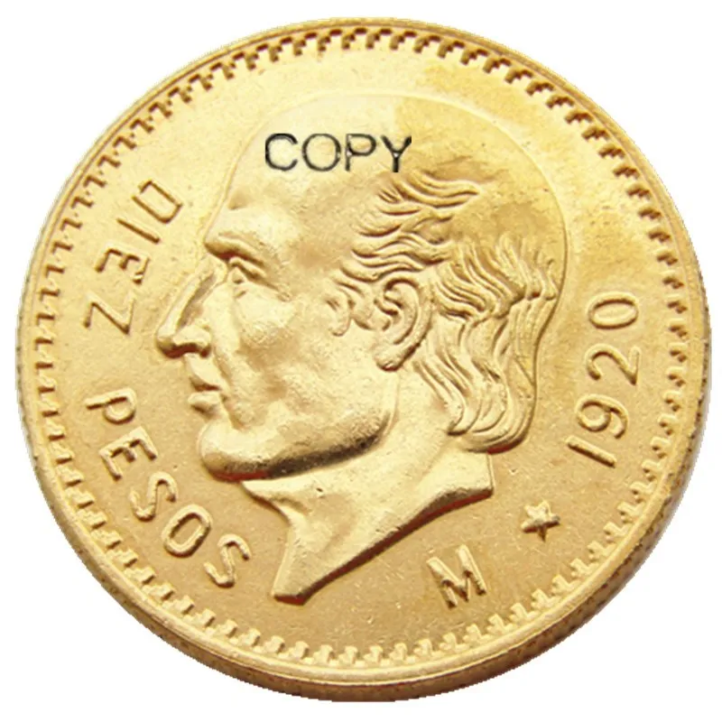 1920 Мексика 10 Песо Позолоченная копировальная монета