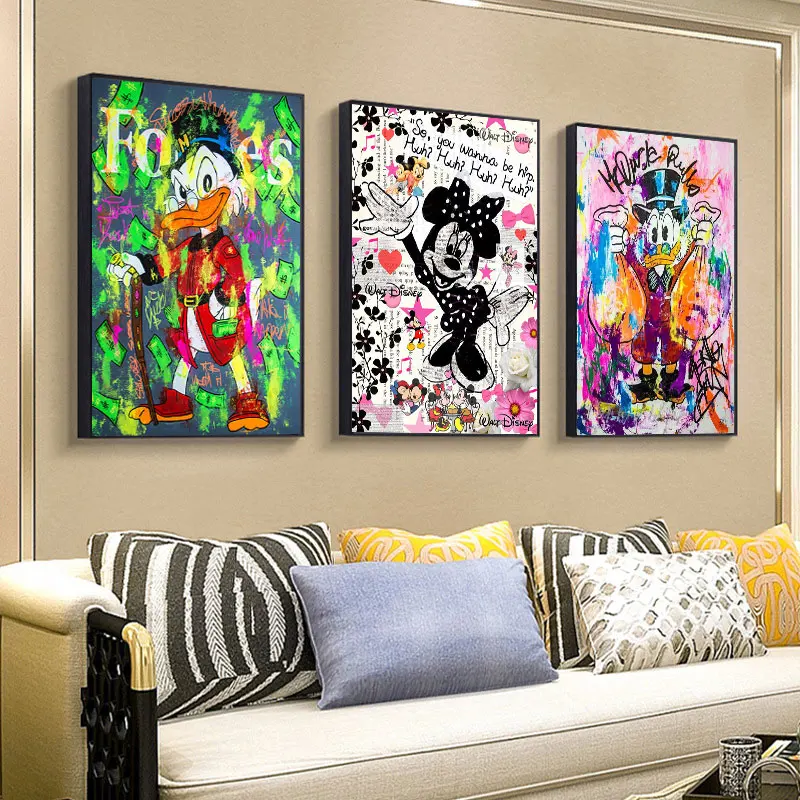 Плакаты Анимация Диснея Микки Маус Художественная картина на холсте с изображением Дональда Дака, граффити, декор стен, подарки для современного дома