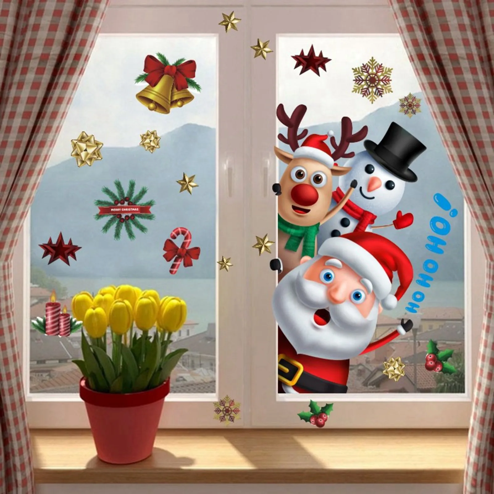 Рождественские Наклейки На Окна Санта-Клауса, Настенные Украшения, Рождественский Кулон, Счастливого Рождества Для Домашнего Декора, Новогодние Наклейки 2023