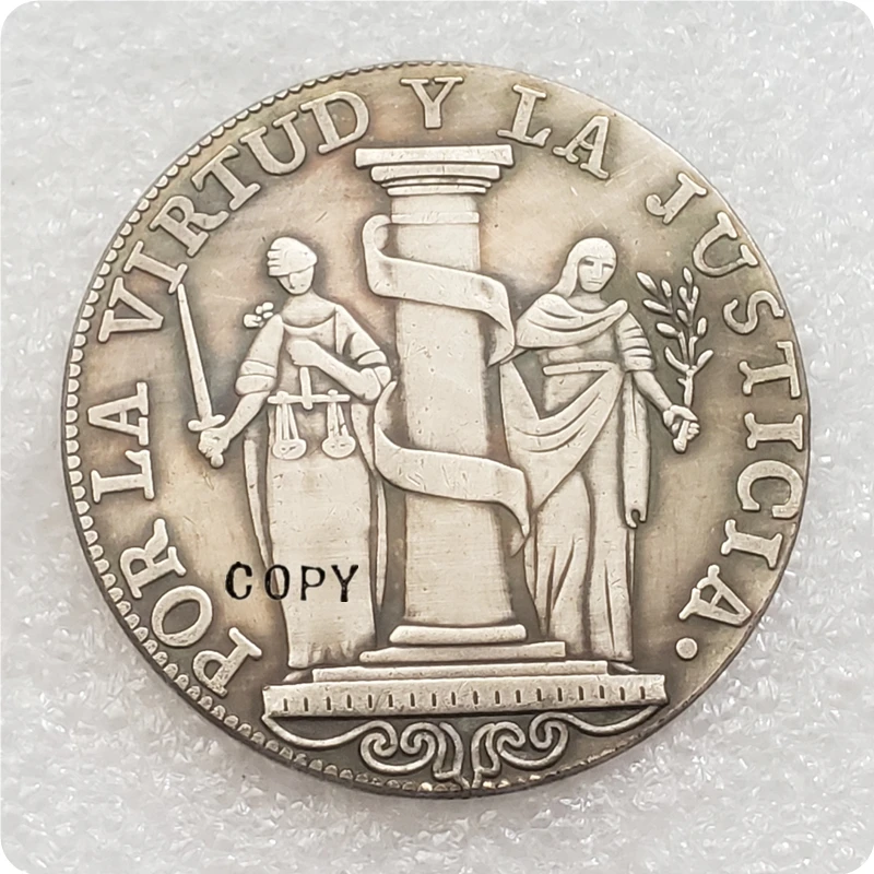1822 Перу 8 реалов (временная чеканка) и Фернандо VII (республиканская чеканка со счетчиком) Копии монет