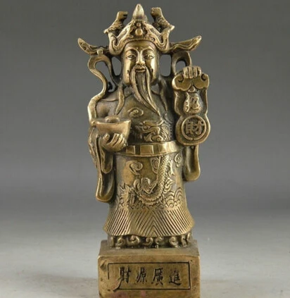 Медные латунные китайские поделки Азиатская Изысканная китайская Винтажная Статуя Бога богатства ручной работы, Благоприятная Статуя