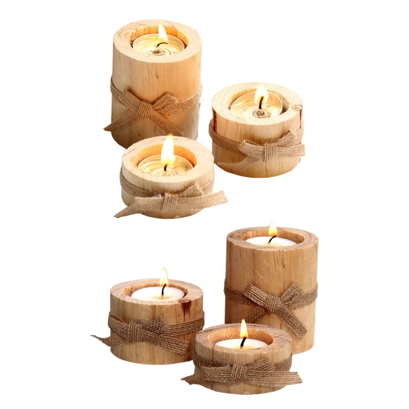 Набор из 3 деревянных держателей для чайных ламп, украшение стола, пень с бабочкой, шикарный деревянный подсвечник для свадьбы