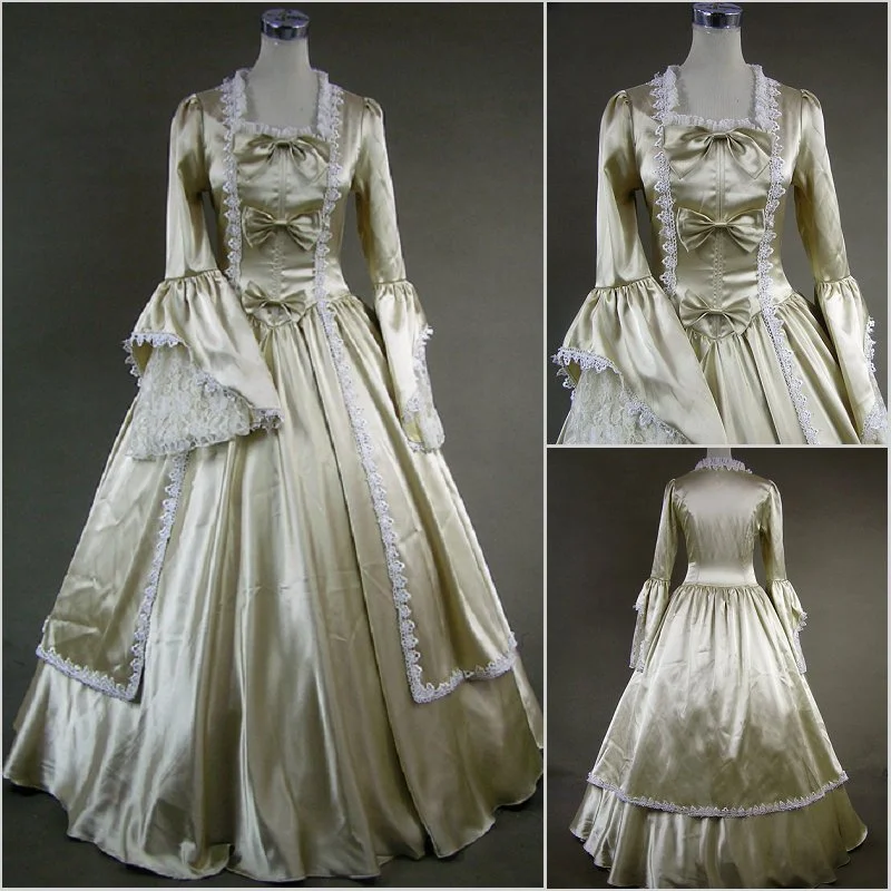 Викторианское готическое платье с длинными рукавами, историческое Благородное бальное платье цвета шампанского, Викторианское вечернее платье, карнавальный костюм на Хэллоуин