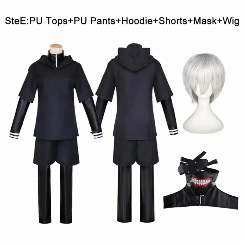 Косплейный костюм JP Anime Ghoul Кен Канеки, полный комплект черной кожаной боевой формы, Женский Мужской костюм на Хэллоуин с париком