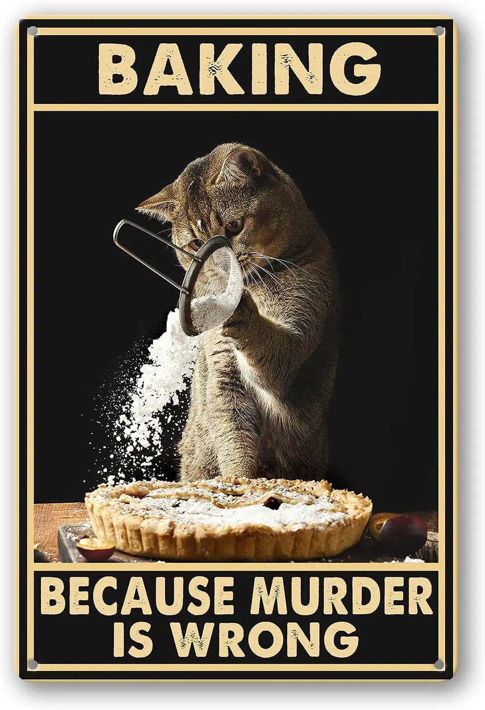 Выпечка, потому что убийство - это неправильно, металлические жестяные таблички, винтажный арт-плакат с котом, готовящий пирог, настенный декор домашнего бара