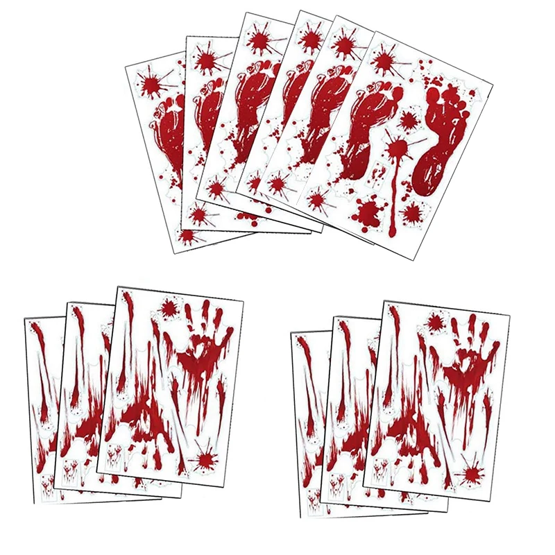 Кровавый отпечаток руки, украшения для Хэллоуина, 12 листов окровавленных наклеек на стены, украшения для вечеринки в честь Хэллоуина
