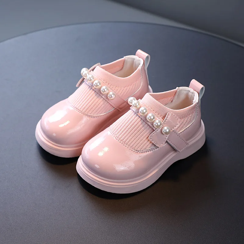 Модные носки с жемчугом для 1-летней девочки, обувь 2021 года, платье для танцевальной вечеринки, обувь для малышей, обувь принцессы для девочек, кожаная обувь для ребенка