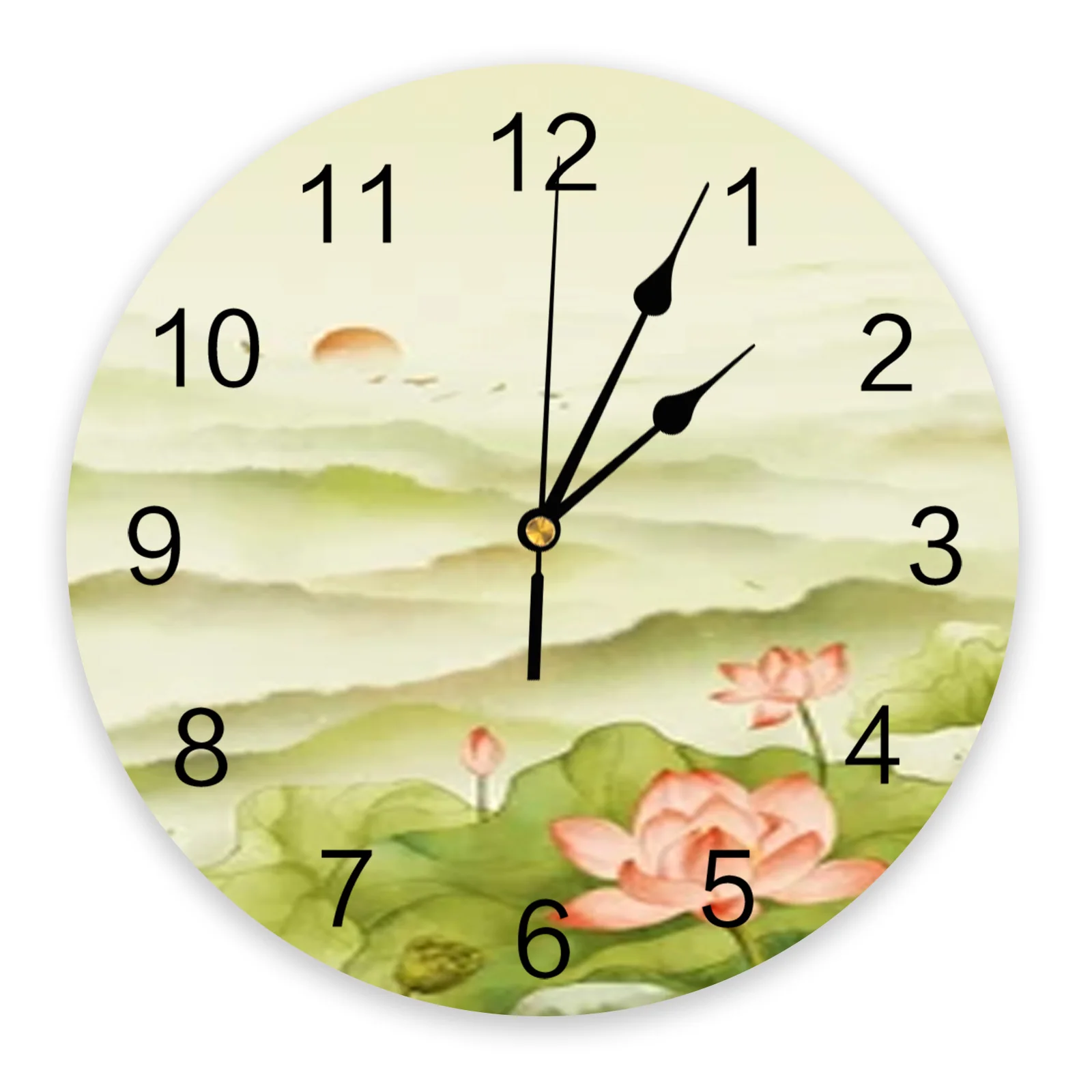 Летние настенные часы с рисунком Лотоса Тушью Современный дизайн Украшения гостиной Часы без звука Подвесные Часы Домашний декор