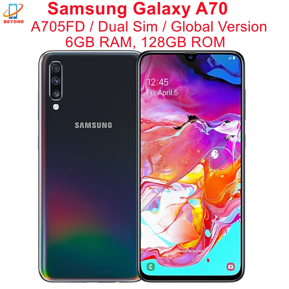 Samsung Galaxy A70 A705FD Глобальная версия с двумя Sim-картами 6 ГБ ОЗУ 128 ГБ ПЗУ Восьмиядерный процессор 6,7 