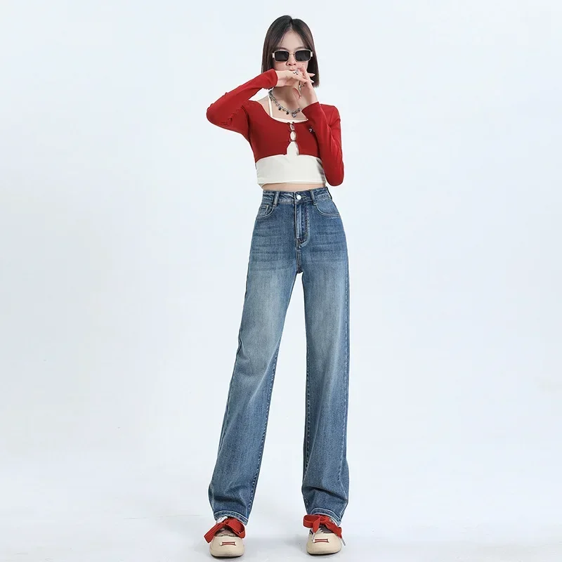 Шикарные женские брюки, джинсы с высокой талией, прямые брюки в уличном стиле Y2K, винтажные широкие мешковатые джинсы, женские брюки оверсайз