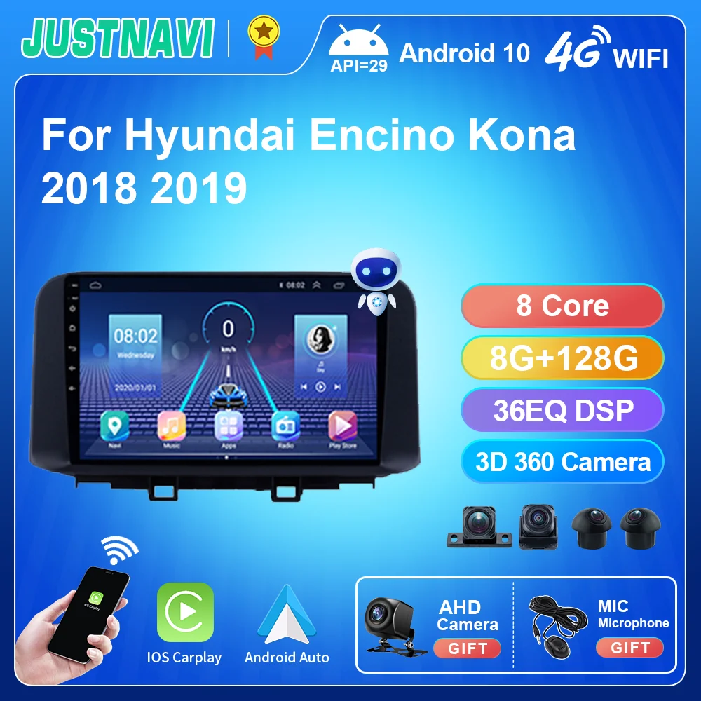 JUSTNAVI для Hyundai Encino Kona 2018 2019, автомагнитола Android 10, мультимедийный плеер, 2DIN, автозвук, автомобильная стереосистема, GPS-навигация DSP