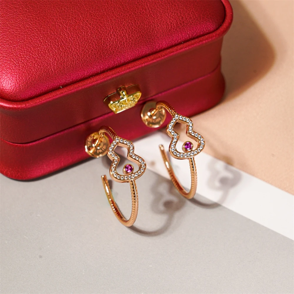 Полые полукруглые серьги с рубином в форме тыквы 2023, роскошные ювелирные изделия из розового золота 925 пробы, посеребренные 18-каратным золотом, для подарка женщинам.