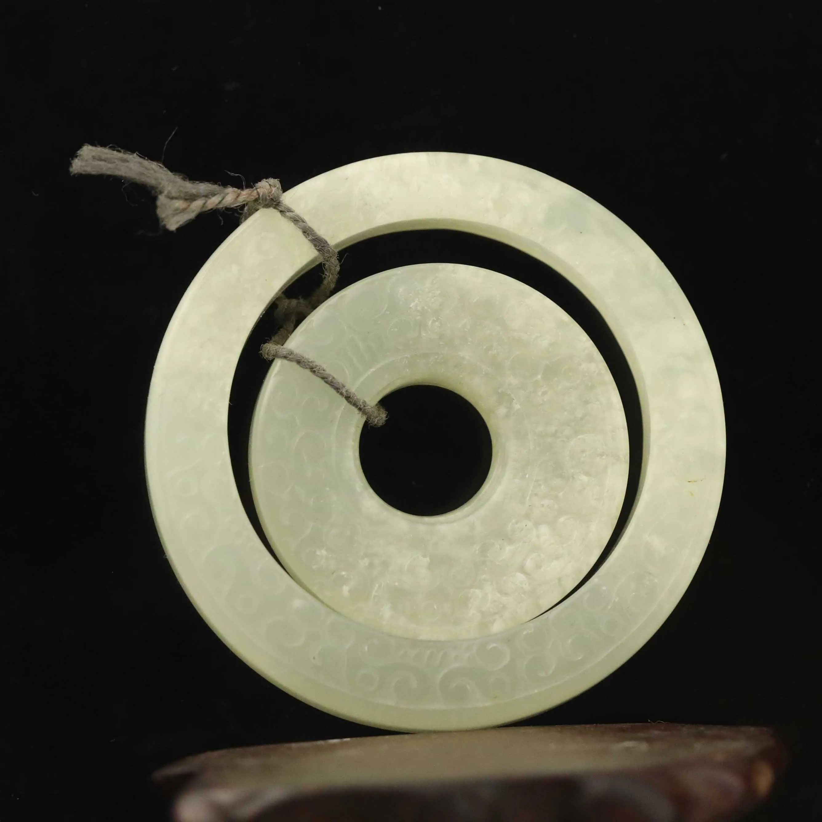 Старый Китайский кулон из натурального нефрита ручной работы с двойным кольцом из натурального нефрита