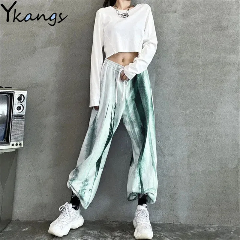 Женские джоггеры в стиле хип-хоп, брюки с высокой талией, готические винтажные спортивные брюки для женщин, эстетичные Корейские модные широкие брюки