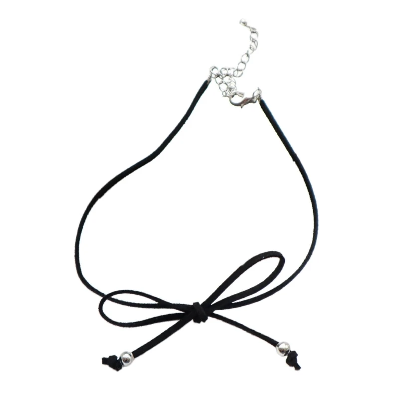 Модное черное ожерелье с веревочной цепочкой, ожерелье с бантом, Регулируемое ожерелье