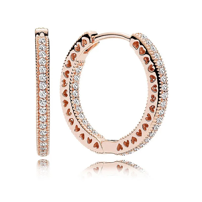 Оригинальные серьги-кольца из розового золота в виде сердечек с кристаллами Для женщин, свадебный подарок из стерлингового серебра 925 пробы, модные ювелирные изделия