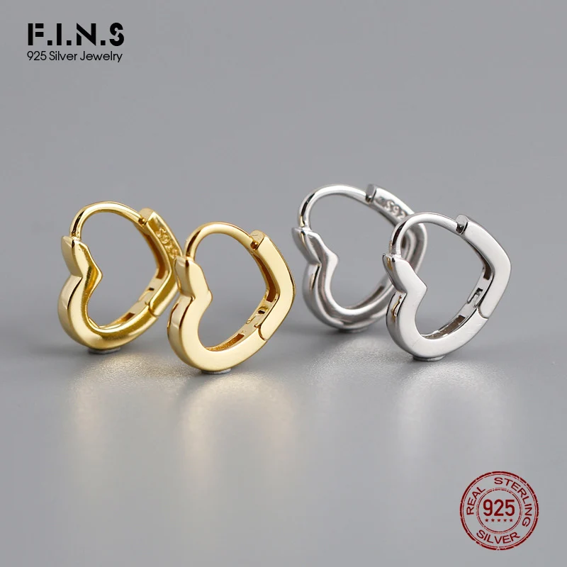 F.I.N.S 100% Настоящее серебро 925 пробы, серьги-сердечки, выдолбленная пряжка для ушей в форме сердца, минималистичные изысканные ювелирные изделия из серебра 925 пробы.