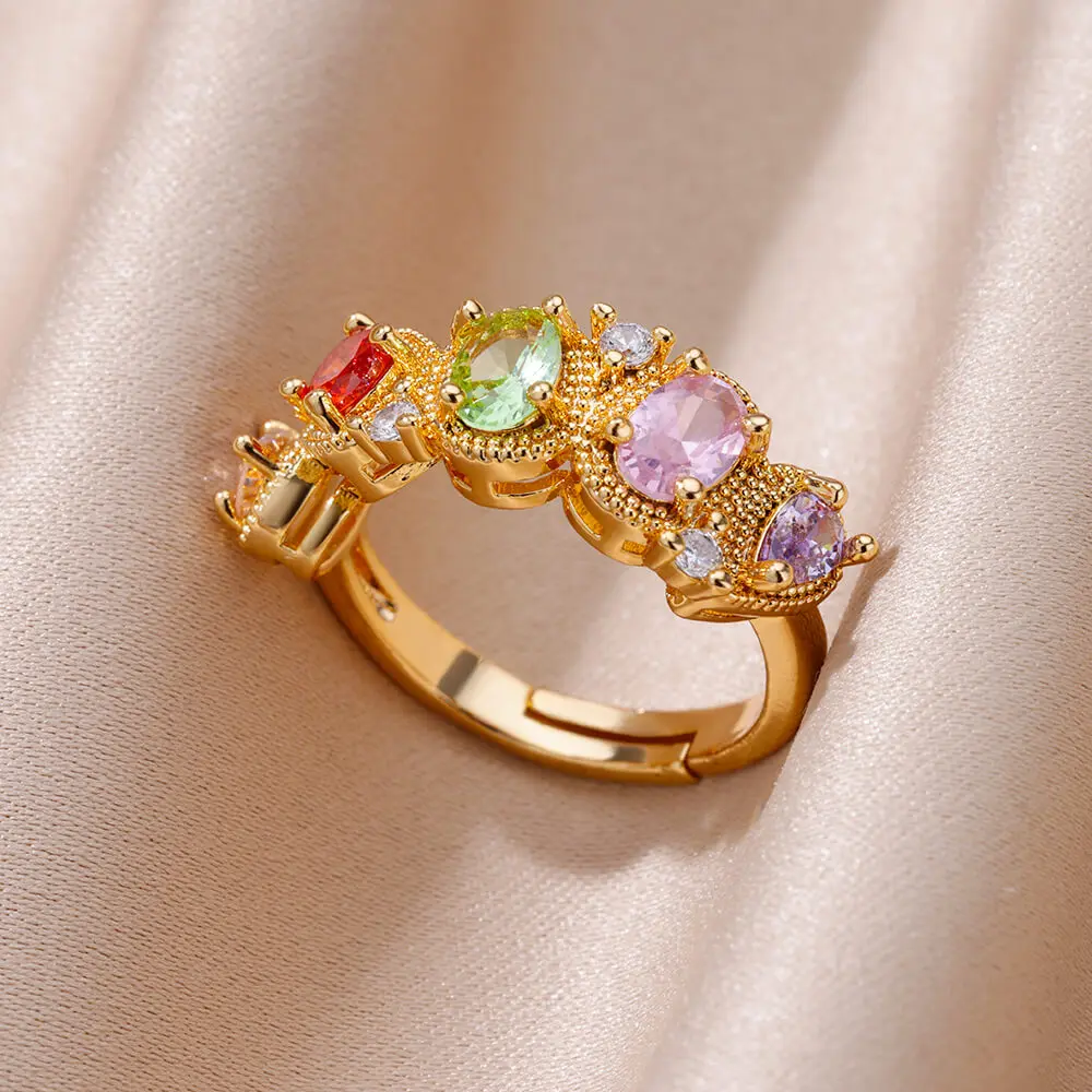 Разноцветные кольца с геометрическим отверстием из циркона Для женщин, Овальная форма, Регулируемое кольцо из нержавеющей стали, Свадебный Эстетический ювелирный подарок