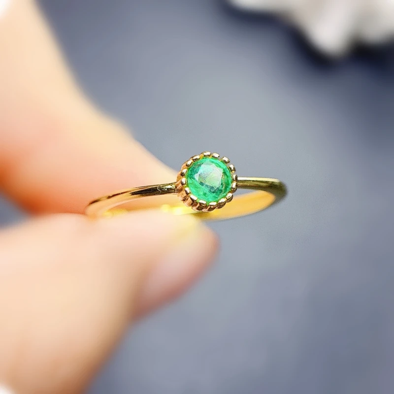 Натуральное кольцо с зеленым изумрудом, Круглое, маленькое, Бесплатная доставка, драгоценный камень 0,15 карата, серебро 925 пробы, ювелирные украшения J238113