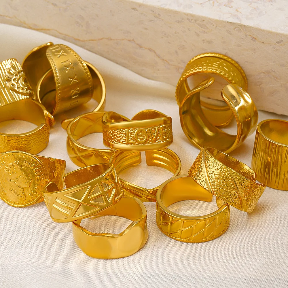 Классический набор колец с массивным куполом, 14-каратное позолоченное кольцо, печатка, кольцо с накладной лентой, Модное геометрическое кольцо для женщин и мужчин