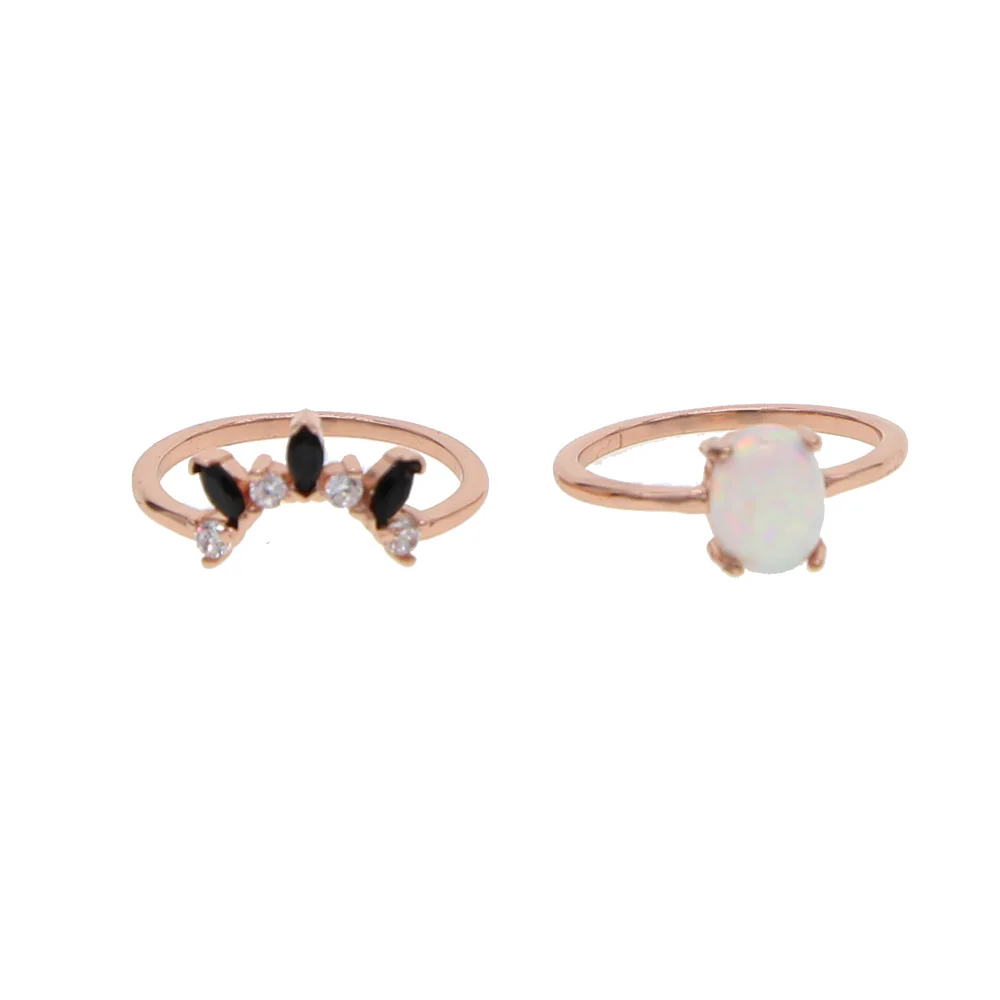 элегантное обручальное кольцо из розового золота с покрытием из опала cz кольцо черного цвета для женской вечеринки нежное лакомство набор колец из 2 шт.